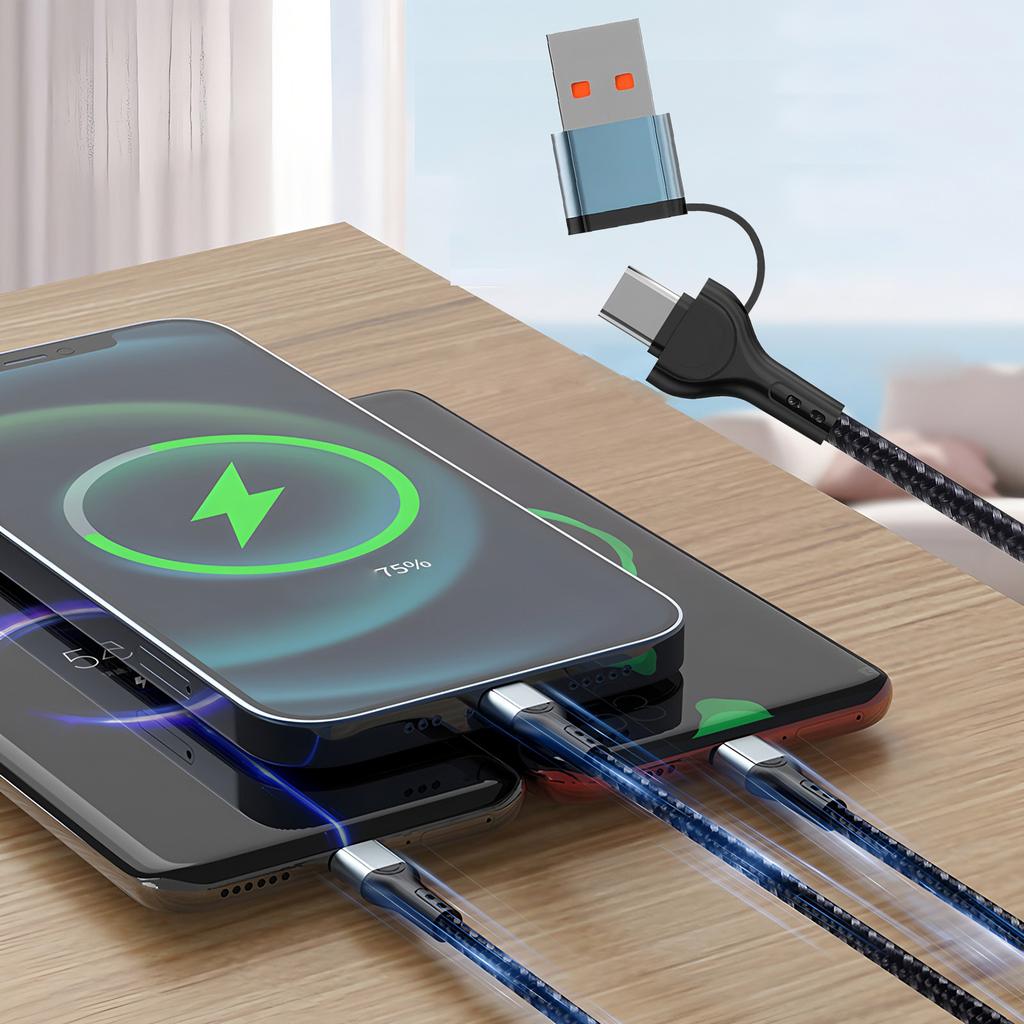 3 в 1 Быстрый зарядный кабель для iPhone Samsung Huawei Micro USB Type C Зарядный кабель 1.2M Многопортовый USB Зарядный кабель