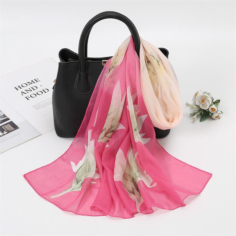 Scarves Natural Style Spring and Autumn Printed Flowers and Birds Rectangle Sun Protection Chiffon Scarf