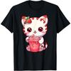 Cute Kawaii Strawcat Anime Strawberry Red Pink Cat Neko Men Women Girls Kids T-Shirt