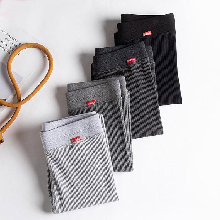 Теплые леггинсы с высокой талией, хлопковые осенне-зимние тонкие вязаные повседневные леггинсы, женские однотонные эластичные брюки