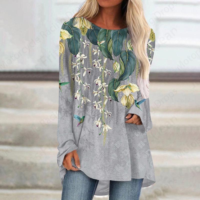 Футболки с 3D-принтом «Цветы и растения», женская модная футболка, топы с длинным рукавом, футболки с цветочным принтом, повседневная длинная туника, простой топ в стиле Харадзюку