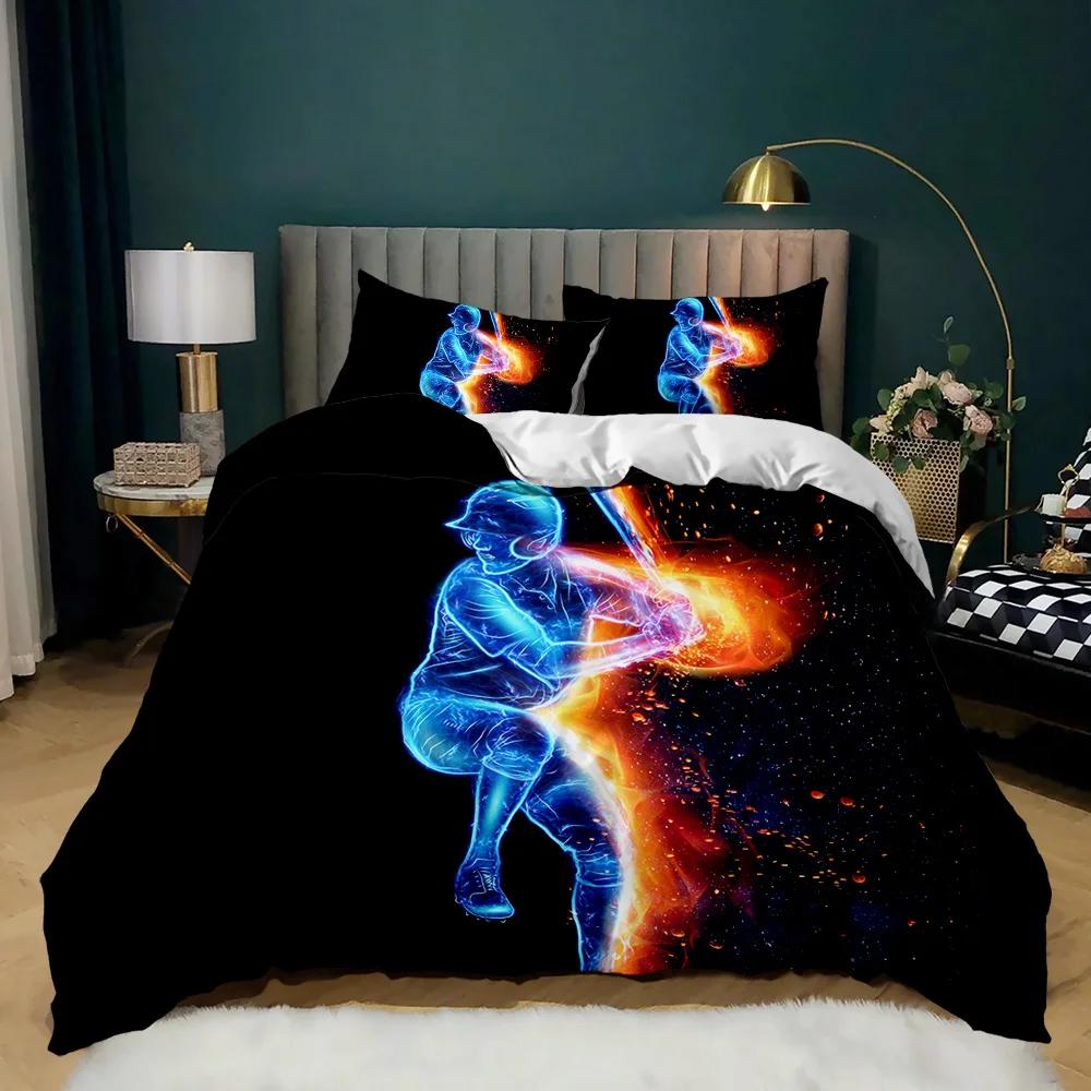 Baseball Duvet Cover Set Baseball Bat Bedding Set For Kids Teens 3D Baseball Sports Double Queen King Size Polyester Qulit Cover