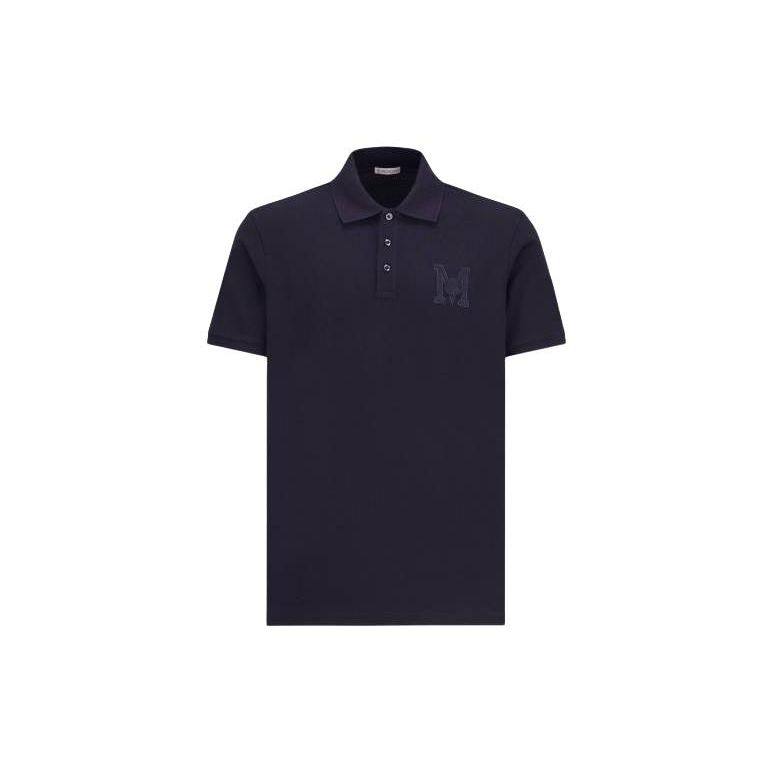 Moncler Solid Color Polo Collar Single-Breasted Short Sleeve T-Shirt Men Tops Dark-Blue J10918A0000889A1677X