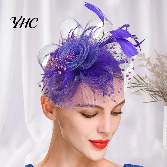 Pillbox Hat Beads Decor Dot Print Metal Clip Fascinator Hair Accessories Mesh Flower Feather Party Headwear