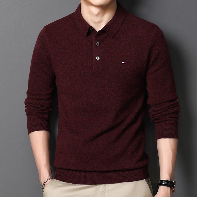 Tommy Men's Knit Wool Sweater, Lapel Polo - Spring/Autumn Casual for All Ages