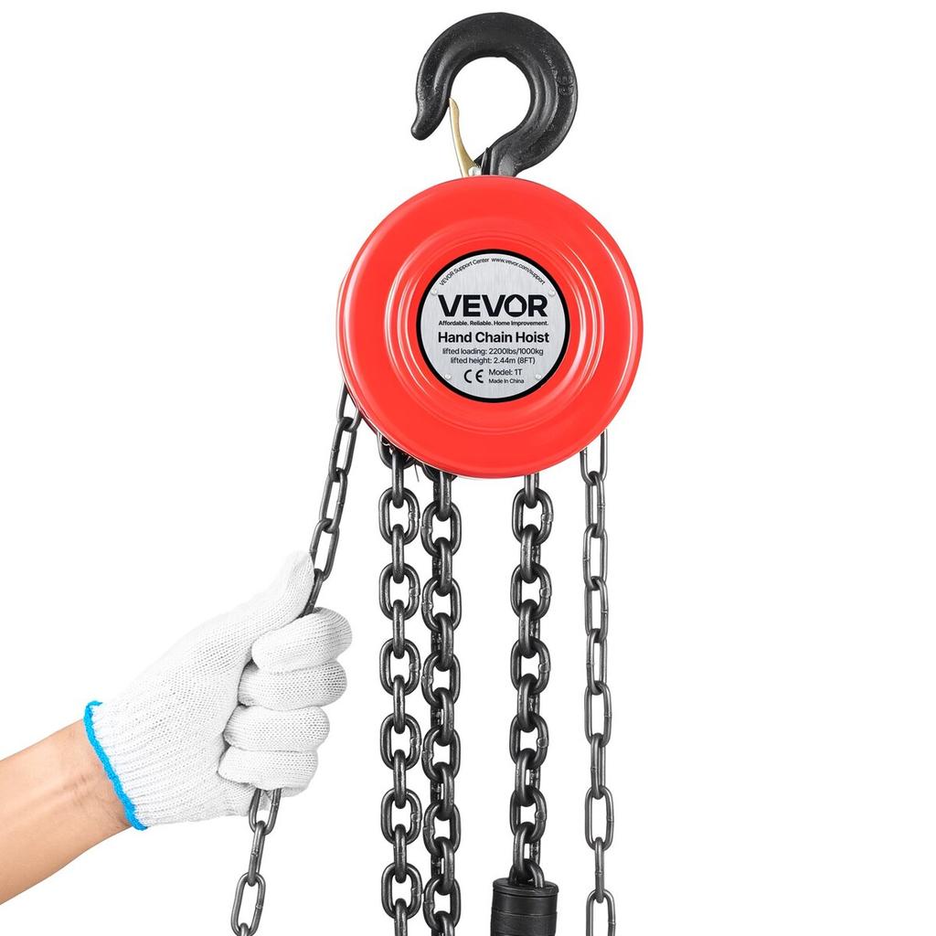 Hand Chain Hoist, 1 Ton Capacity, Manual Chain Block with Upgrade G70 Galvanized Chain, 2.44 m Lifting Height, Heavy Duty Pulley Hoist for Garage