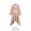 Kaslead New Arrival Women's Clothing Fashion Style Fashion Minimalist Satin Laminated Irregular Long Sleeve Dress
