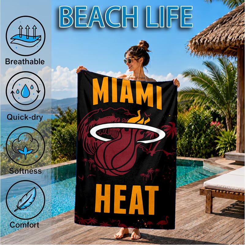 Heat Team Logo Artwork Beach Towel, Microfiber Beach Towel, Perfect For Pool, Beach, Travel, Home Decor Beach Party Fan gifts