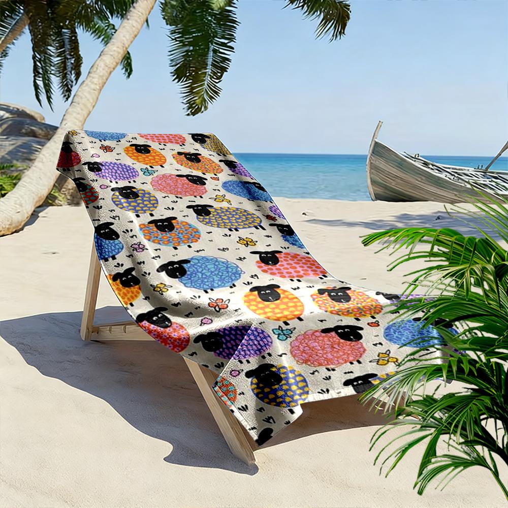 Colorful Sheep Pattern with Flowers Beach towel quick-drying for travel outdoor sports jogging beach and swimming