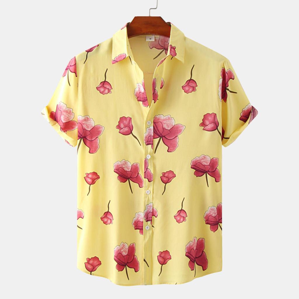 2022 Summer Men's Short Sleeve Floral Shirt - European and American Style