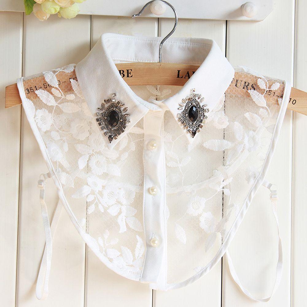 Women Vintage Detachable Solid Shirt False Collar Clothes Accessories Hollow Lace Fake Collar