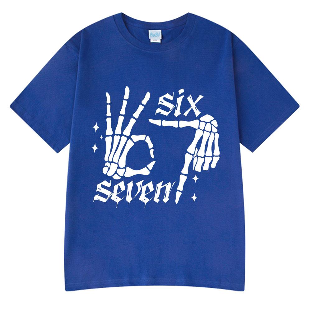 Six Seven Number 67 Funny Skeleton Hands Meme T Shirts Mens Women Clothing Fashion Cotton Casual Short Sleeve T-shirt Streetwear