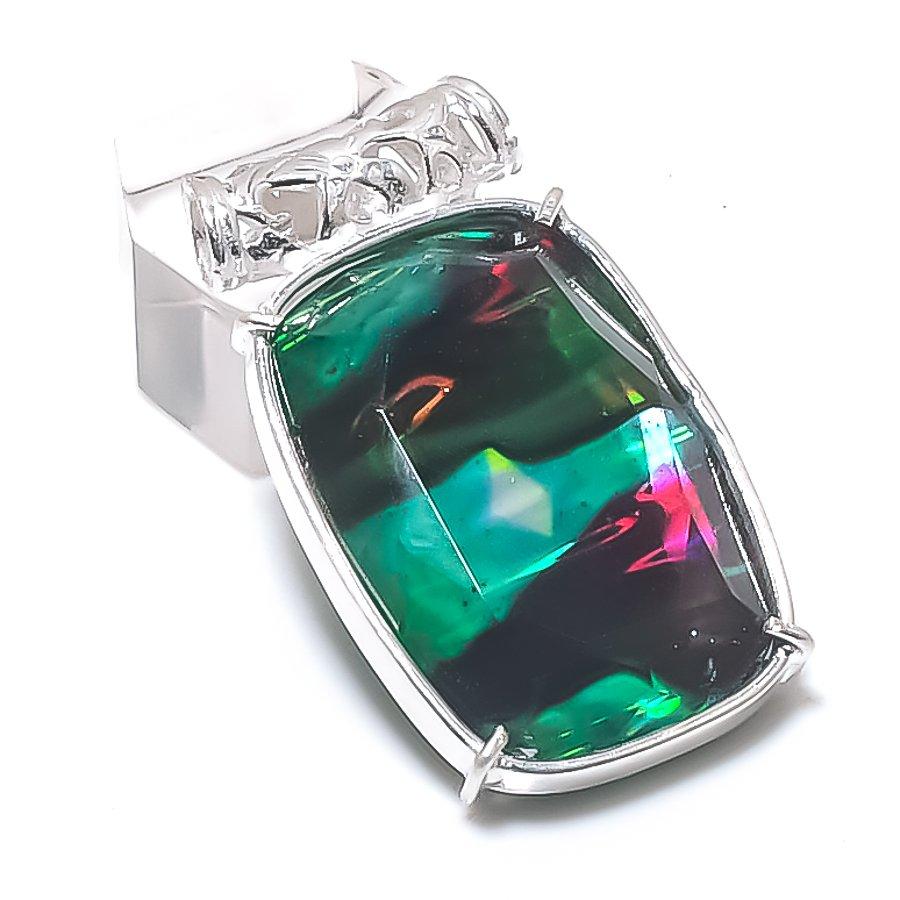 Natural Ammolite Gemstone 925 Sterling Silver Jewelry Pendant 1.62" Q8D38