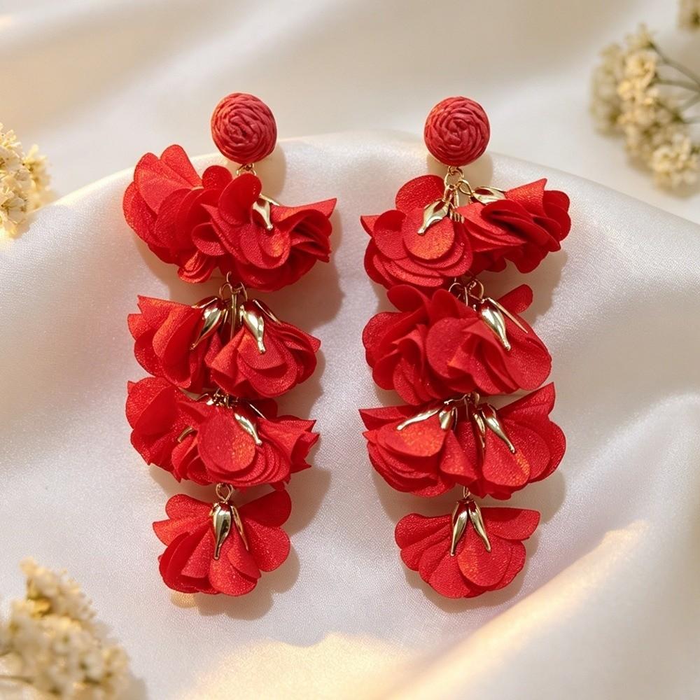 Petal Design Bohemian Tassel Ear Cuffs Colorful Non-Piercing Earrings Music Festivals