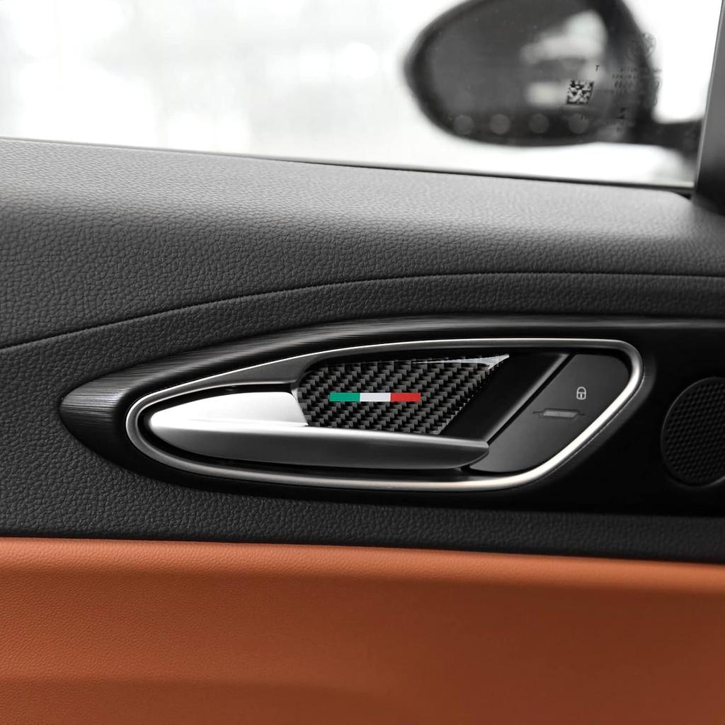 4PCS Car Inner Door Bowl Cover Trim Carbon Fiber Sticker Decal fits for Alfa Romeo Giulia Stelvio Tonale 2016 2017 2018 2024 2025 2026 Interior