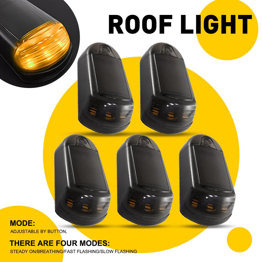 5PCS Universal Solar Powered Cab Flashing Light Roof Cab Amber Marker Lights