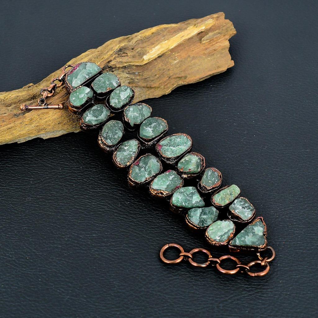 Aquamarine Bracelet, Handmade Gemstone Bracelet, Copper Electroformed Antique Jewelry, For Engagement Gift