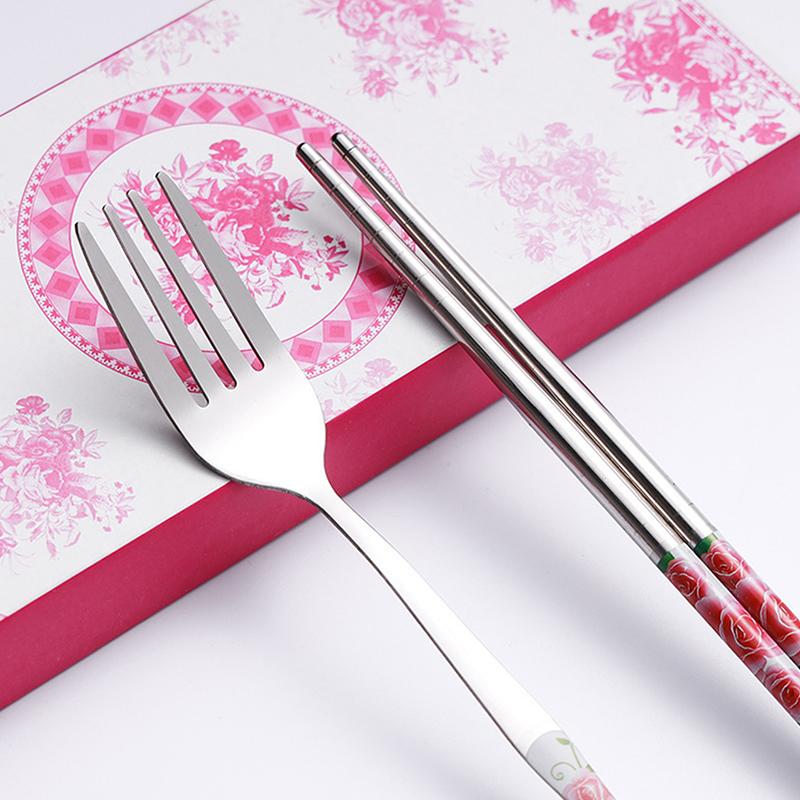 3 шт. столовых приборов из нержавеющей стали палочки для еды ложка вилка подарочная коробка портативный дорожный набор столовых приборов кухонные принадлежности