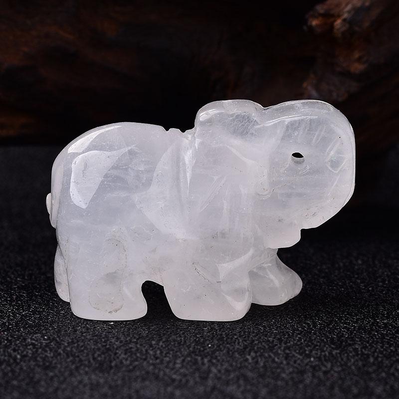Handmade Carved Tangling Jade Elephant Gemstone Natural Crystal Figurine Good Luck Ornaments