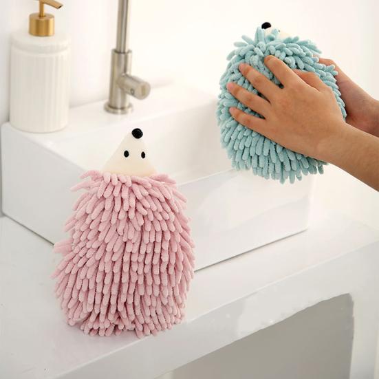 2 шт., милое полотенце для рук с изображением ежика, коралловое бархатное мультяшное животное, дизайн с подвесной веревкой, впитывающее полотенце для ванной комнаты