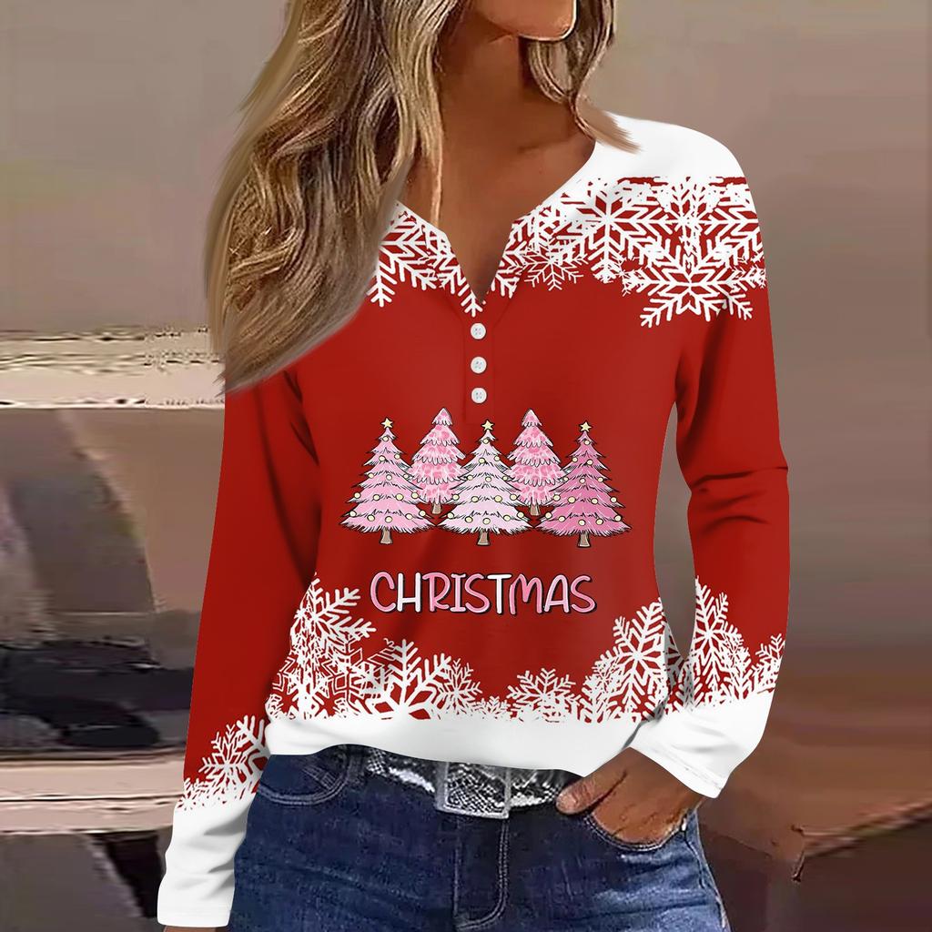 Жен. Футболка Футболка Пуговицы Цветочный принт Длинный рукав Повседневные Выходные Мода Классический Классический V-образный вырез Обычный Топ