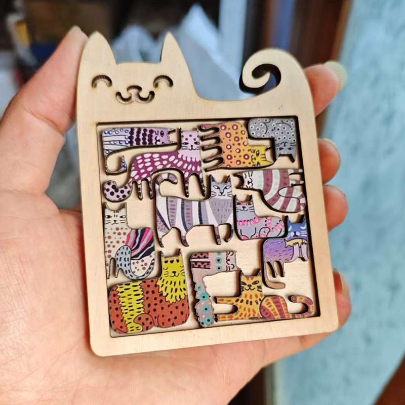 Необычная деревянная головоломка «Кошка» Выразительные игрушки-головоломки Уникальные формы животных Расслабляющий подарок Декоративный элемент Головоломка Игра