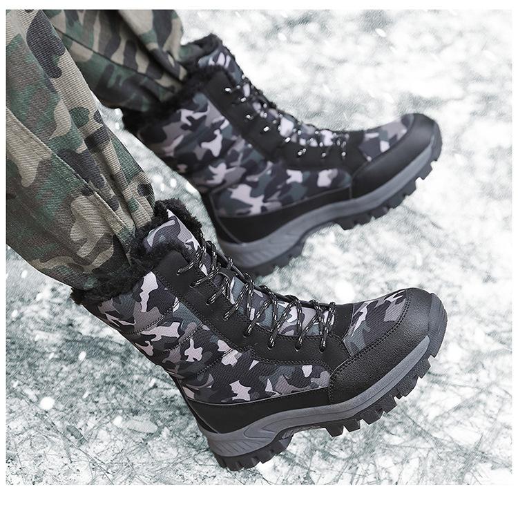 Женские зимние бархатные зимние ботинки, повседневные замшевые, на шнуровке, теплые, высокие, хлопковые, большие, с толстой подошвой, камуфляжные ботинки