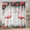 Tropical Jungle Flamingo Shower Curtains Animals Lake Lotus Flowers Palm Tree Plant Forest Scenery Fabric Bathroom Curtain Decor