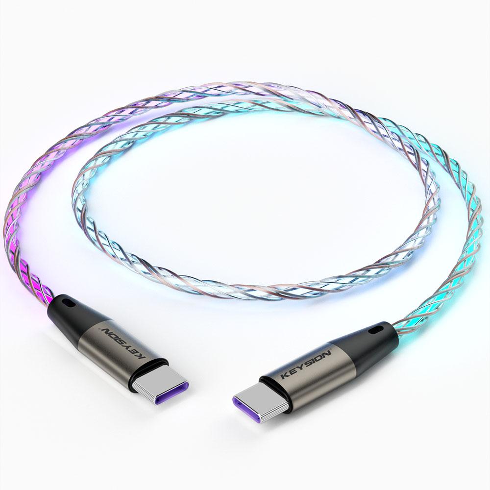 KEYSION PD 66W USB CC кабель для передачи данных цветной светодиодный RGB свет градиент Type-C провод для быстрой зарядки для iPhone 16 Samsung Huawei Xiaomi