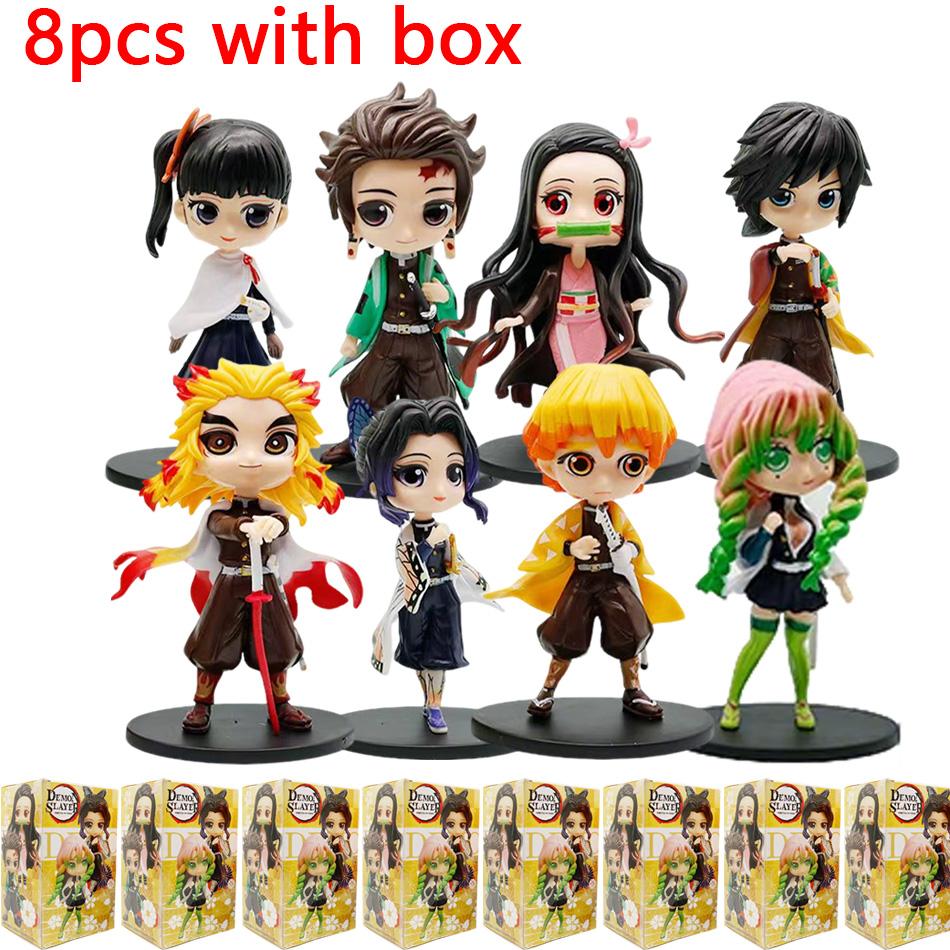 Demon Slayer 8Pcs/Set Q Version Figures Tanjiro Nezuko Rengoku Mitsuri PVC Collectible Model Toy Gift for Anime Fans
