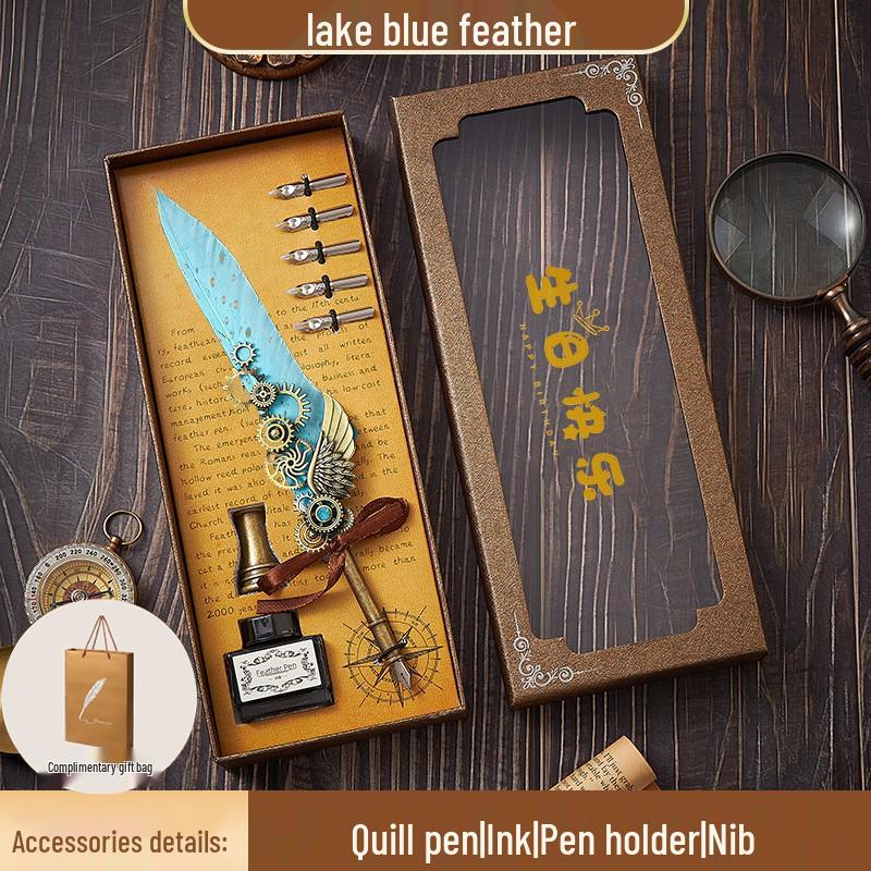 European Steampunk Quill and Ink Set with Wax Seal - Retro Fountain Pen Gift Box for Birthdays