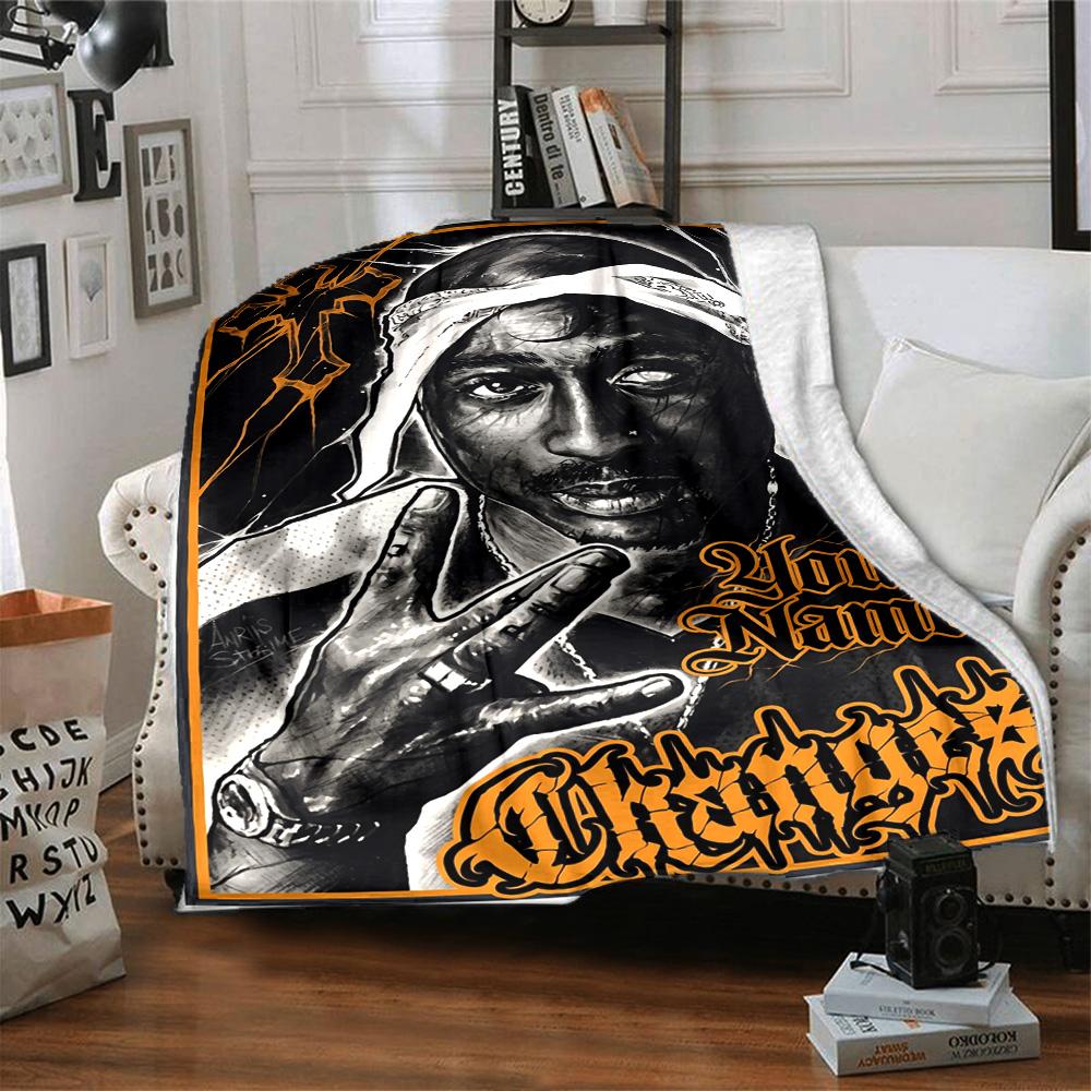 2pac Personalized Text Blanket Cozy Personalized Blanket Soft & Cozy Versatile for Picnics Sofa Couch Office Four Seasons Universal