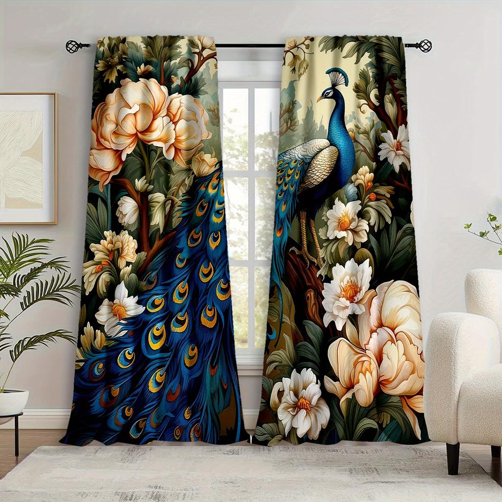 2 шт. HD цифровая печать шторы домашний декор стиль гостиная спальня карнизные шторы национальные цветы синий павлин принт