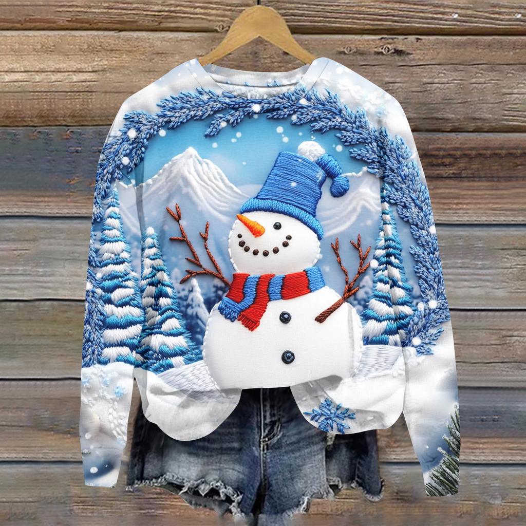 Женский рождественский спортивный худи с длинными рукавами и круглым вырезом