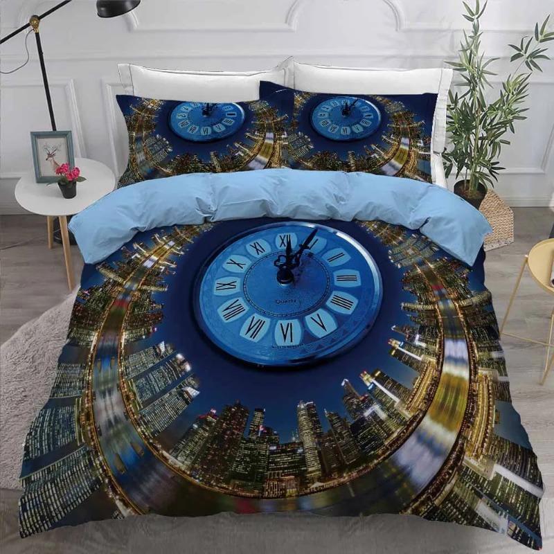 Printed Clock Time Duvet Cover Pillowcases Beddengoed Set Dropship Bed Linen Quilt Sets Housse De Couette 200 X 200 Ropa Cama