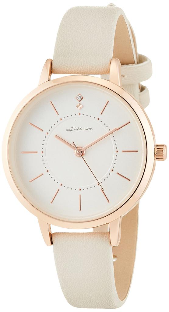 Fieldwork Analog Simple Pink Gold with Leather Watch, Strap, Ivory, JN001-1, Women's