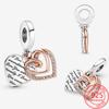 S925 Sterling Silver Entwined Hearts Double Charm Fit Original Fashion Bracelets Diy 925 Silver Girls Jewelry Gift