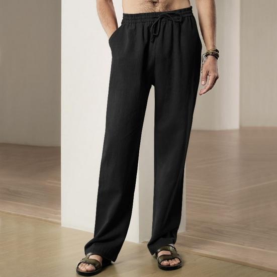 Мужские брюки с эластичной талией, широкие длинные брюки с карманами, однотонные свободные брюки для отдыха, универсальная одежда