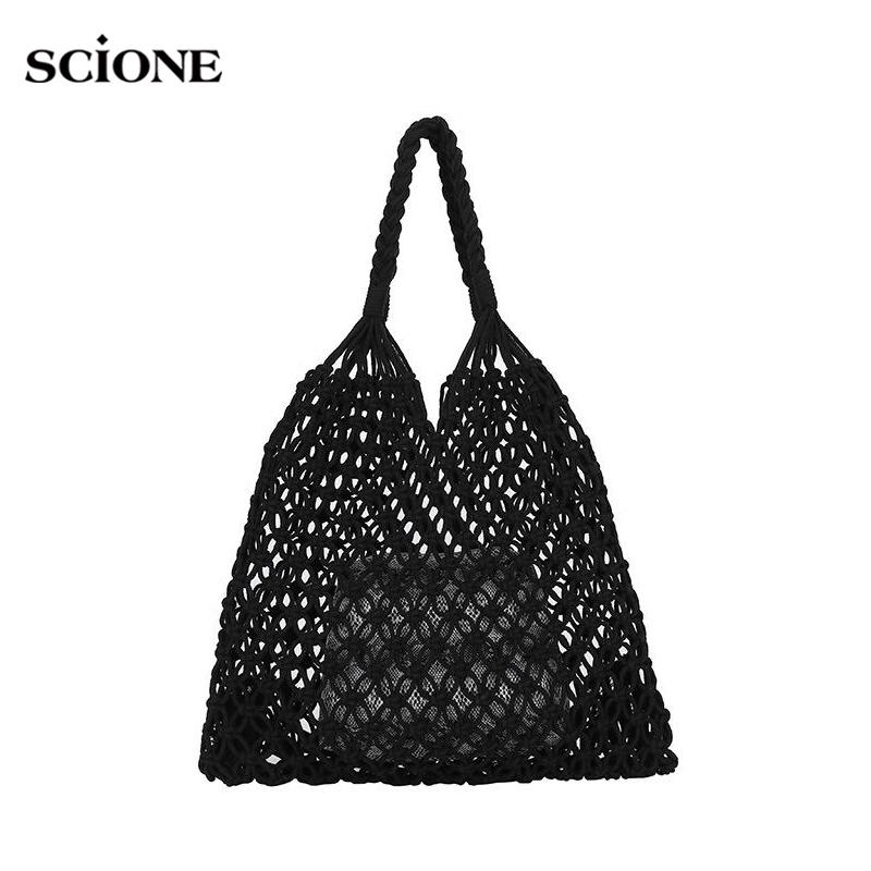 Новая сумка для рыболовной сети, портативная женская сумка, полая пляжная сумка, вязаная крючком сумка на плечо
