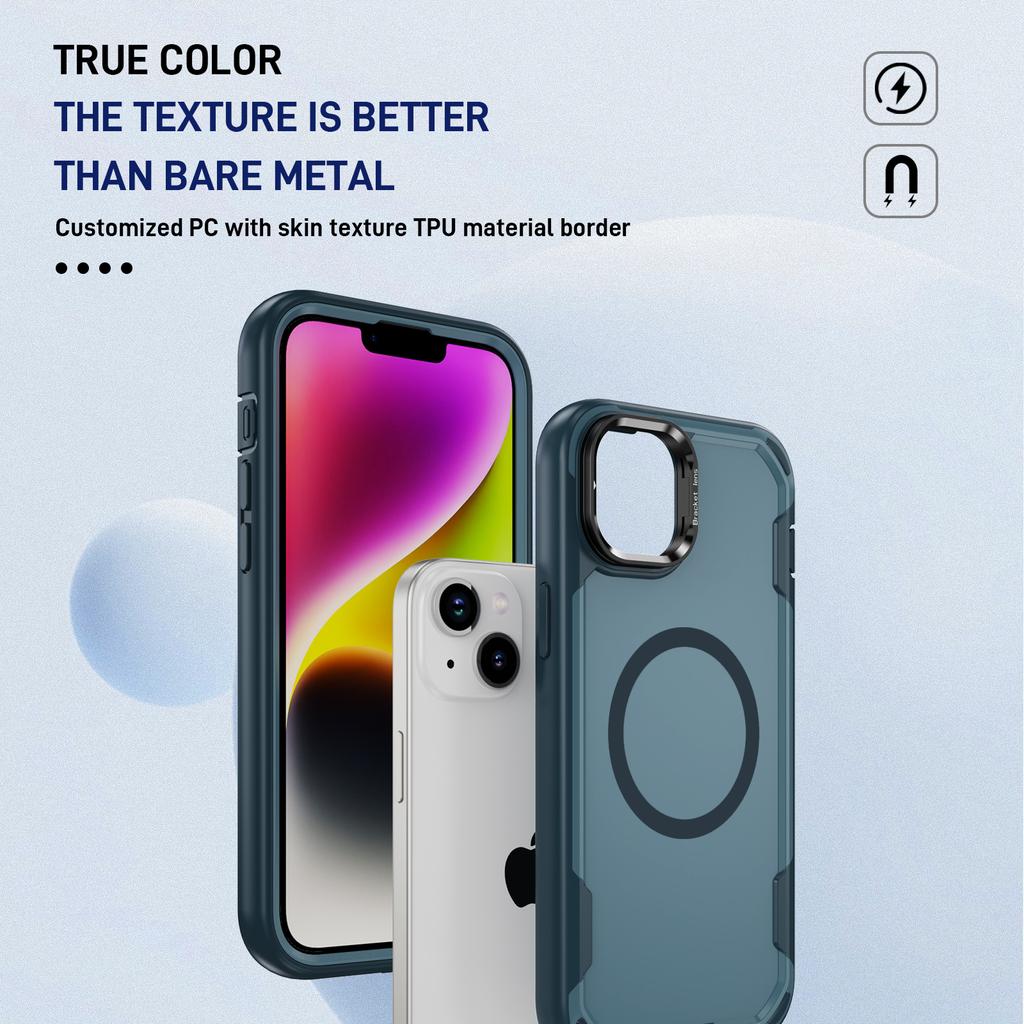 For iPhone 14/13 Case Compatible with MagSafe Lens Frame Kickstand TPU + PC Shockproof Phone Cover