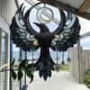 Crescent Moon Raven Suncatcher Gothic Acrylic Crow Sun Catcher Bohemian Window Hanging Decoration for Home Wall Porch
