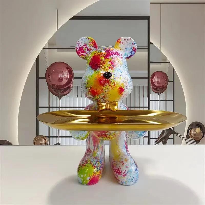21cm Graffiti Bear Ornament Figurine Home Decoration Animal Statue Keys Storage Shelf Modern Room Sculpture Table Decor Gift
