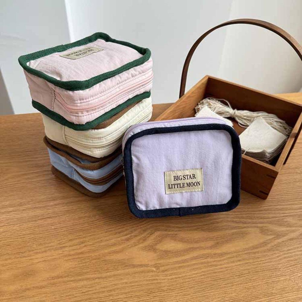 Portable Contrast Color Cosmetic Bag Korean Style Zipper Pouch Solid Color Coin Purse Wallet Lightweight