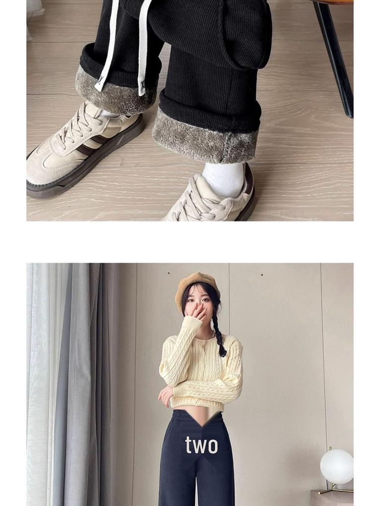 Женские вельветовые брюки с широкими штанинами на флисовой подкладке, Осень/Зима 2025 - Повседневные, Свободные, Теплые, Прямого кроя