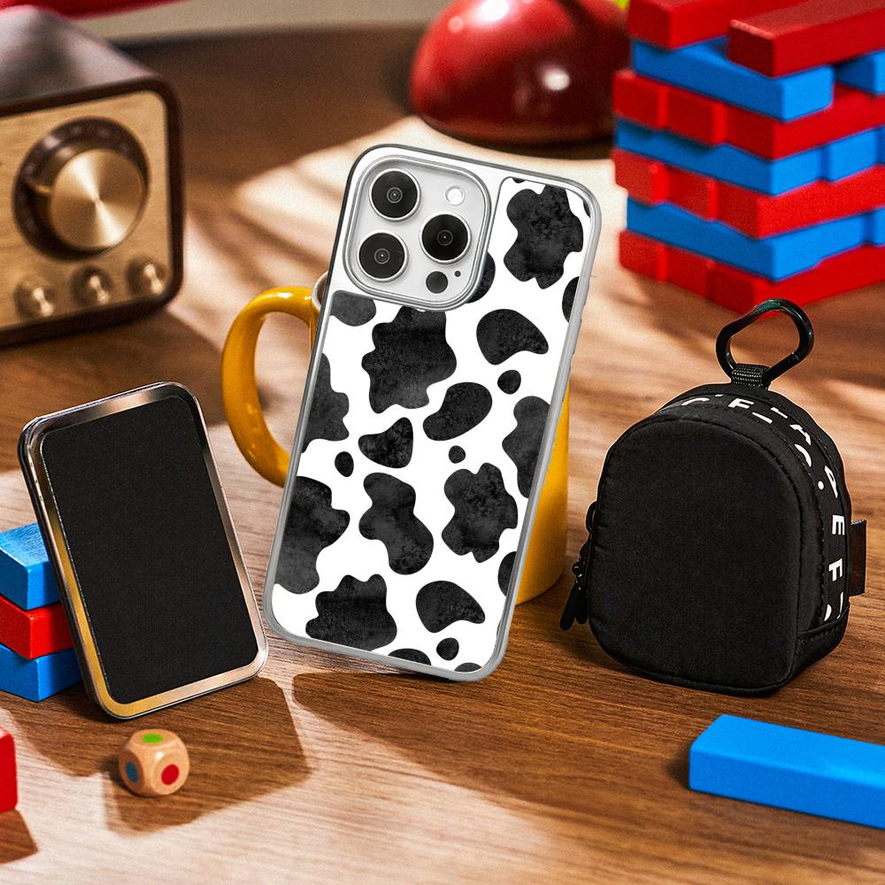 Cow print cteative painting art pattern Phone Case for iPhone 16 15 14 13 12 11 Pro Max Sheepskin Silver-edged protective case