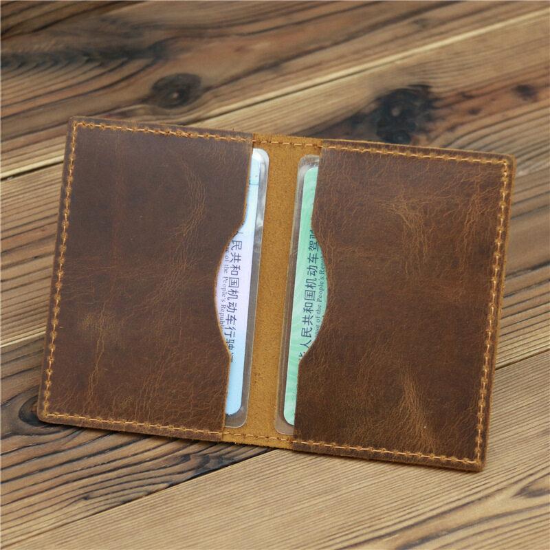 Vintage Crazy Horse Leather Credit Card Holder Thin Wallet Mens Real Cowhide Slim ID VIP Cards Bags Small Leisure Purses