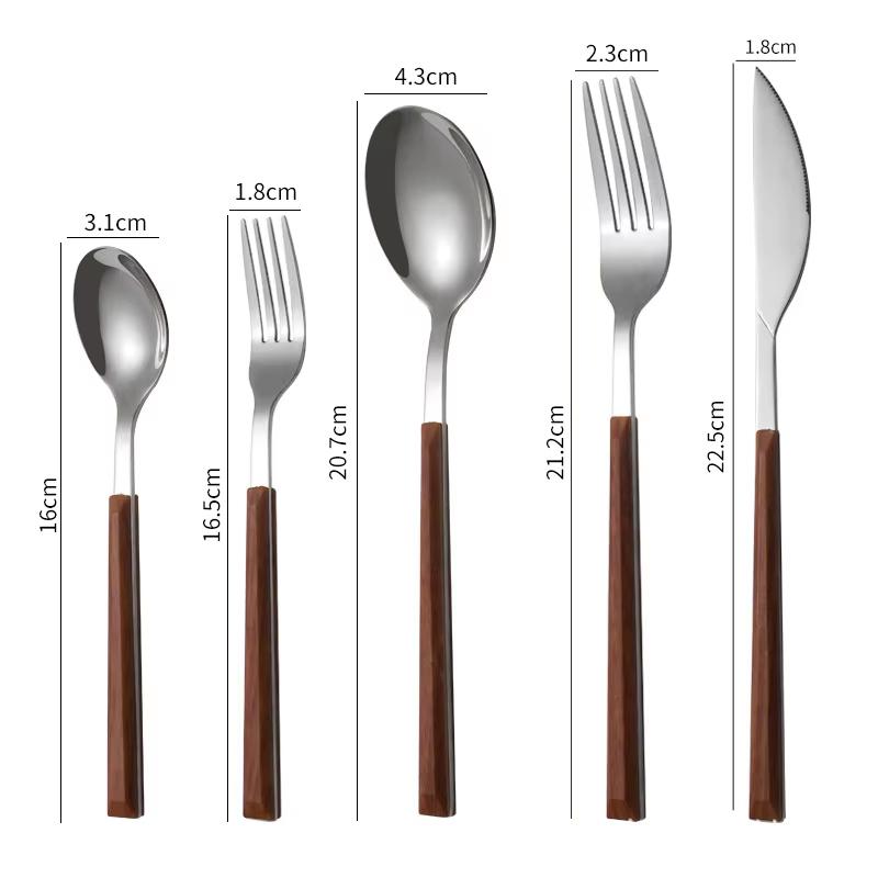Набор столовых приборов из 5 предметов из нержавеющей стали с имитацией деревянной ручки, кухонная посуда для ресторана, западный нож, вилка, ложка, набор столовых приборов
