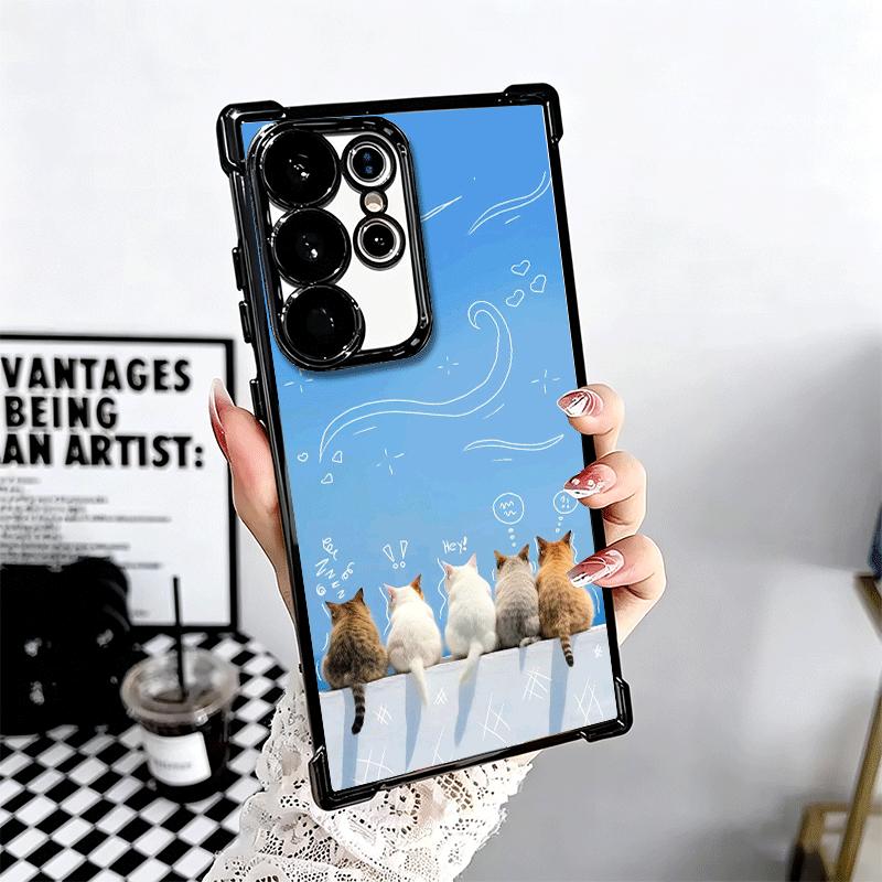 Кот Милый Котенок Мультяшный Покрытие Чехол для Телефона Для Samsung Galaxy S24 S25 FE S26 Edge S23 Ultra S22 S21 Plus S20 Противоударный Подушка Безопасности C
