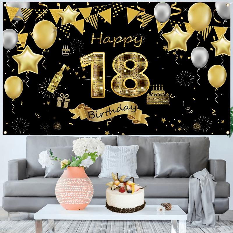 1pc, 2D flat, birthday party decoration, 18th birthday party decorative banner, polyester suitable for indoor and outdoor use, w