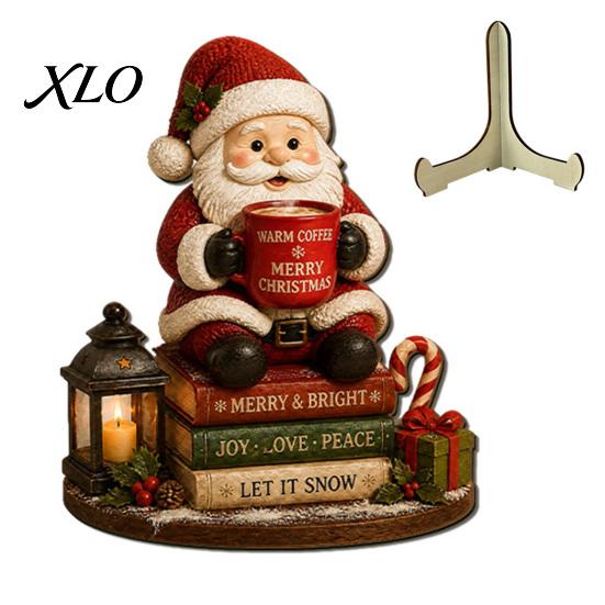 Decorative Christmas Signage Wooden Table Sign, 2D Flat Santa Claus/Snowman Reading Desktop Ornament Party Favors with Stand, Holiday Tabletop